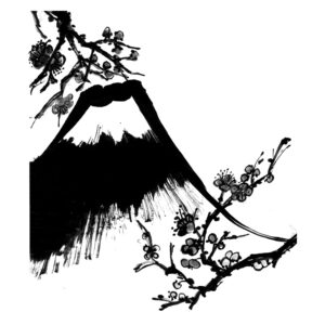 Mount Fuji No2 with Plum blossoms - Fuji-hegy szilvavirágokkal sumi-e